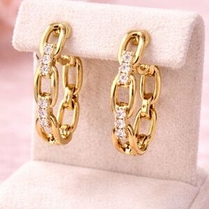 Gold Link Hoop Earrings with Sparkling Accents